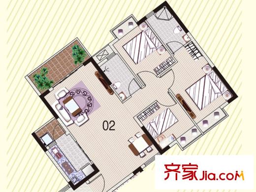 顺欣花园23栋标准层02户型 3室2厅2卫1厨