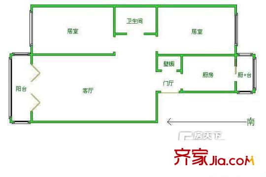 金田公寓戶型圖戶型圖 2室1廳1衛(wèi)1廚