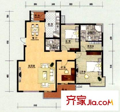 華夏津典戶型圖二期高層標(biāo)準(zhǔn)層F1戶型 3室2廳2衛(wèi)1廚
