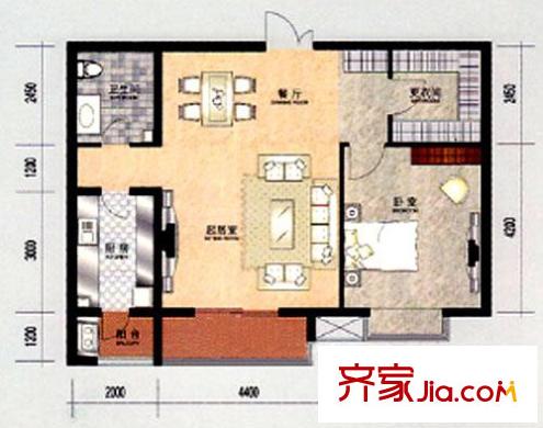 華夏津典戶型圖二期高層標(biāo)準(zhǔn)層A2戶型 1室2廳1衛(wèi)1廚