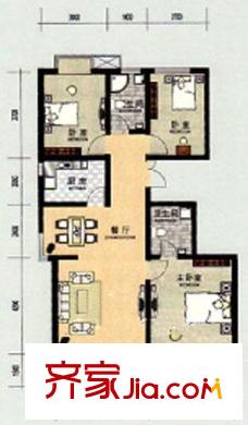 華夏津典戶(hù)型圖二期高層標(biāo)準(zhǔn)層C1戶(hù)型 3室2廳2衛(wèi)1廚