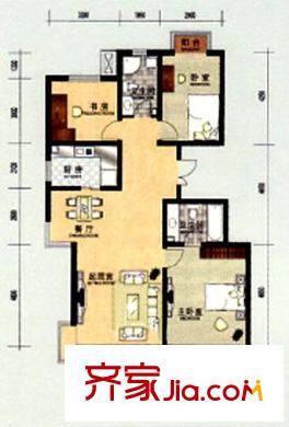 華夏津典戶(hù)型圖二期高層標(biāo)準(zhǔn)層D1戶(hù)型 3室2廳2衛(wèi)1廚