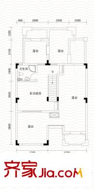 博軒園戶型圖一期1-5號(hào)樓疊上頂層原始戶型圖 4室2廳3衛(wèi)1廚