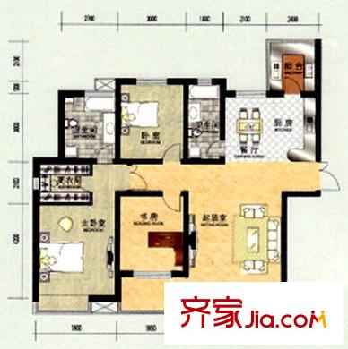 華夏津典戶型圖二期高層標(biāo)準(zhǔn)層F3戶型 3室2廳2衛(wèi)1廚