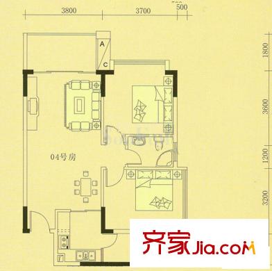 富雅都市华庭1期9栋204户型 2室2厅1卫1厨