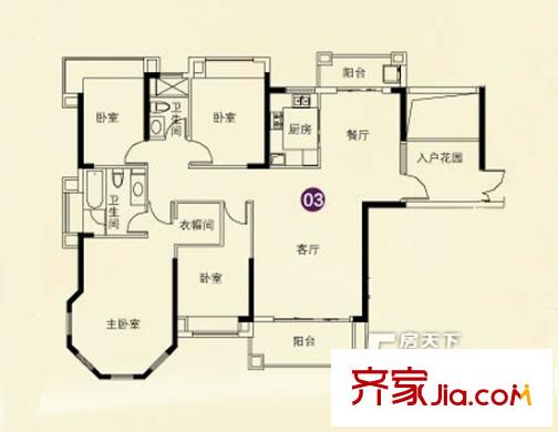 敏捷莱茵花园9座03单位 4室2厅2卫1厨