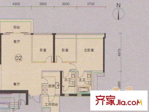 峻林B2栋02户型 3室2厅2卫1厨