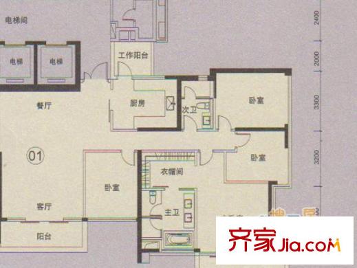 峻林B1、B3栋01户型 4室2厅2卫1厨