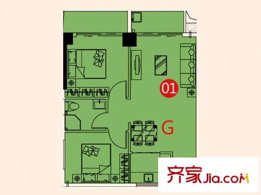 大壮国际广场G1/G2栋01户型 2室1厅1卫1厨