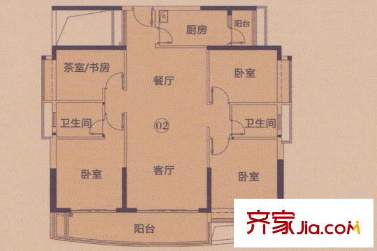 庄士映蝶蓝湾T栋02单元 4室2厅2卫1厨
