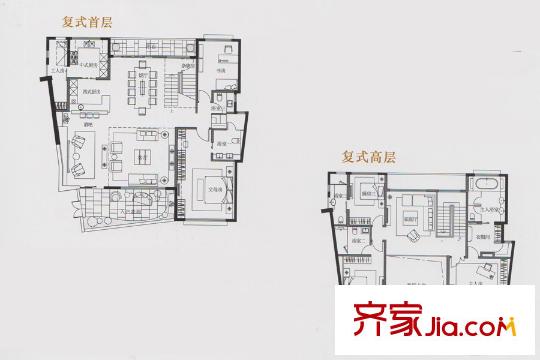 庄士映蝶蓝湾复式洋房户型图 6室3厅5卫2厨
