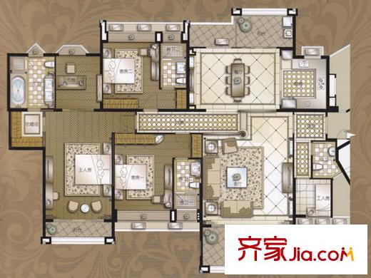 东湖洲花园5、7座03、04单元E户型(2―17层) 4室2厅4卫1厨