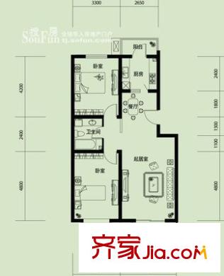 琴江公寓戶型圖戶型圖 2室1廳1衛(wèi)1廚