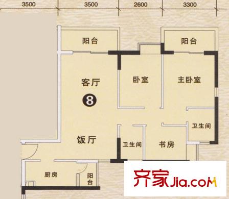 合和新城3期银松七街1栋、3栋08户型图 3室2厅2卫1厨