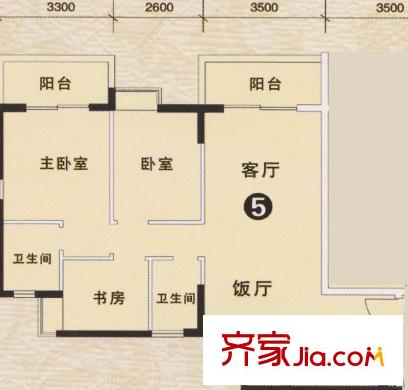 合和新城3期银松七街1栋、3栋05户型图 3室2厅2卫1厨