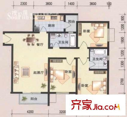 德恩里戶型圖 戶型圖 3室2廳2衛(wèi)1廚
