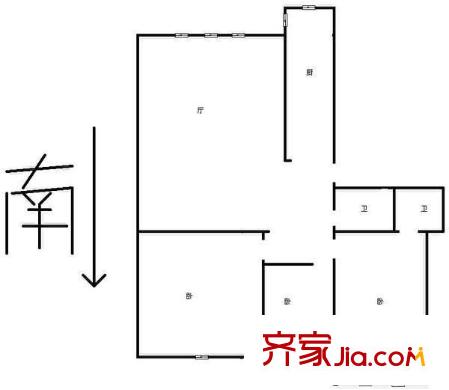 德恩里戶型圖戶型圖 3室2廳2衛(wèi)1廚