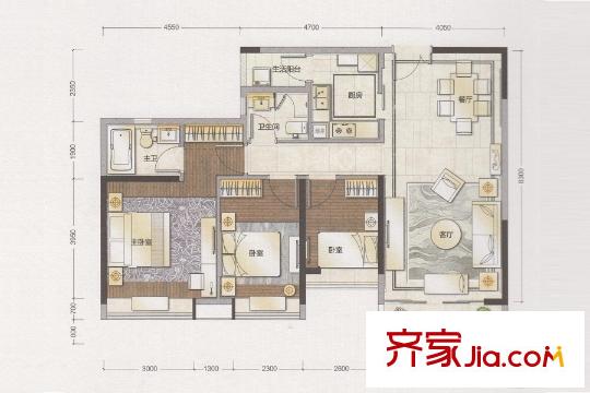 九洲海誉居A1栋03单位 3室2厅2卫1厨