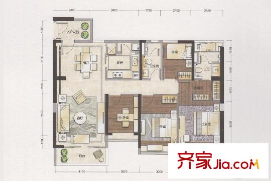 九洲海誉居A4栋01-04单位 4室2厅2卫1厨