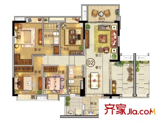 宝翠园M5栋2-13层02户型 4室2厅2卫1厨