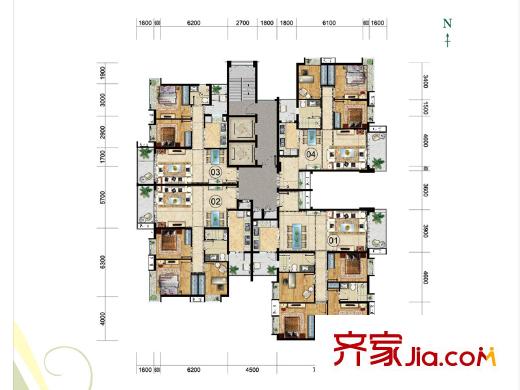 宝翠园F栋住宅标准层平面图