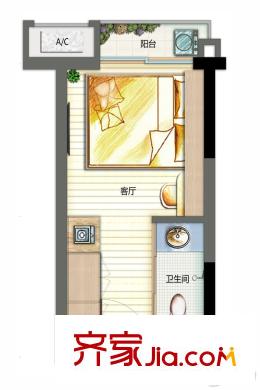 万科云城米酷03户型图 1室1厅1卫1厨