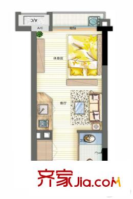 万科云城米酷05户型图 1室1厅1卫1厨