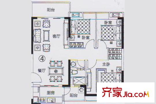 尚上名筑C5栋04户型 3室2厅1卫1厨