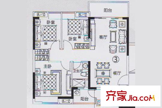 尚上名筑C5栋03户型 3室2厅1卫1厨