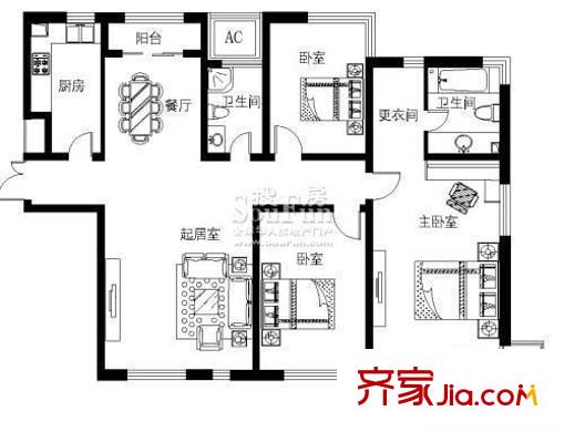 三合里戶型圖戶型圖 3室1廳1衛(wèi)1廚