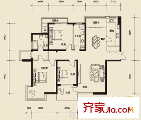 富力津門湖棕櫚花園戶型圖 戶型圖 5室2廳4衛(wèi)1廚
