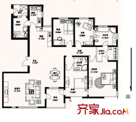 富力津門湖棕櫚花園戶型圖戶型圖 4室2廳3衛(wèi)1廚