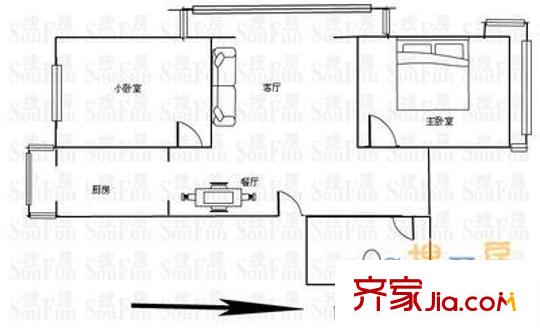 勝景花園戶型圖 戶型圖 2室2廳1衛(wèi)1廚