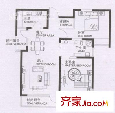 勝景花園戶型圖戶型圖 2室2廳2衛(wèi)1廚
