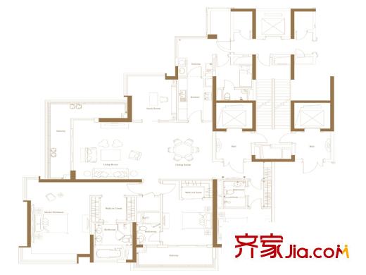 保利天悦11栋02户型图 4室2厅3卫1厨