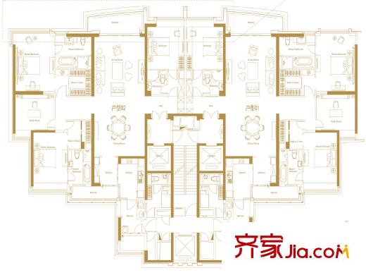 保利天悦6栋标准户型平面图 4室2厅3卫1厨