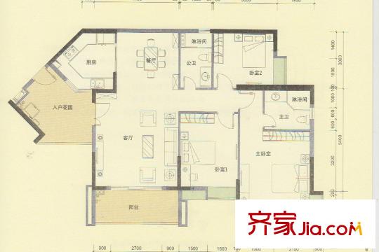 富豪山庄上林苑二座1梯2梯06户型 3室2厅2卫1厨