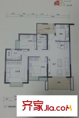富豪山庄上林苑二座二梯02户型 3室2厅2卫1厨