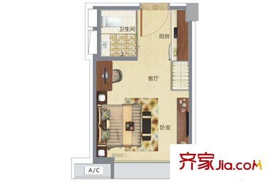 富力万科云启公寓户型图 1室