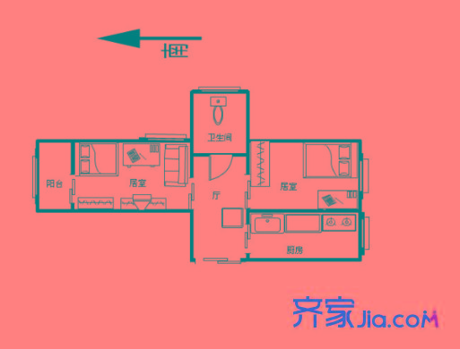 咸陽(yáng)北里戶型圖戶型圖 2室1廳1衛(wèi)1廚