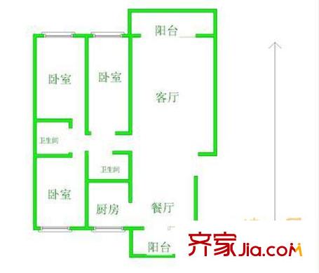 泰達(dá)園戶型圖戶型圖 3室2廳1衛(wèi)1廚