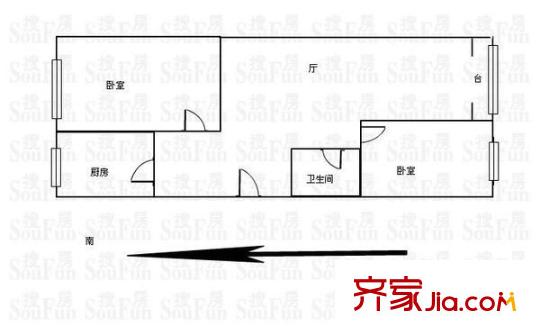 科園公寓戶型圖戶型圖 2室1廳1衛(wèi)1廚
