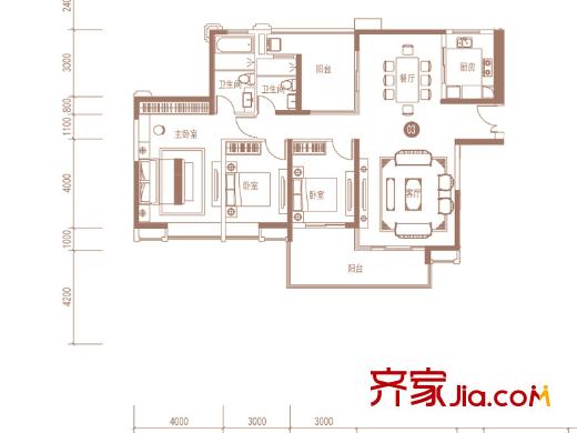 广州亚运城5座03单元161平3房2厅2卫 3室2厅2卫1厨