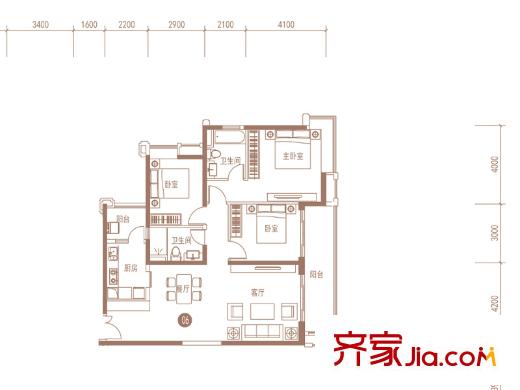 广州亚运城5座06单元132平3房2厅2卫 3室2厅2卫1厨