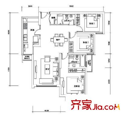 鴻泰公寓戶型圖 戶型圖 3室2廳2衛(wèi)1廚