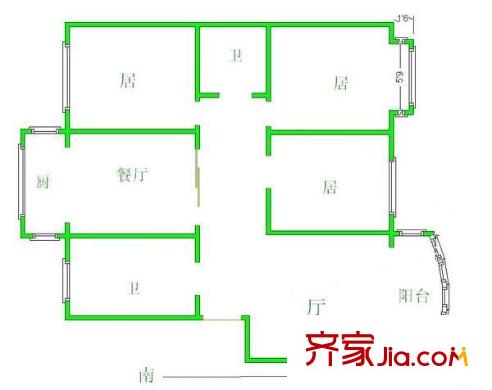 鴻泰公寓戶(hù)型圖戶(hù)型圖 3室2廳2衛(wèi)1廚