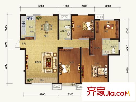 路勁太陽(yáng)城清霖園戶型圖金旭園19號(hào)樓標(biāo)準(zhǔn)層I戶型 4室2廳2衛(wèi)1廚