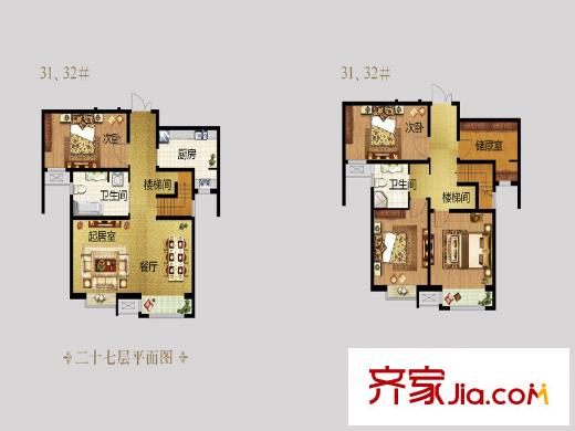 路勁太陽(yáng)城清霖園戶型圖高層31、32號(hào)樓躍層01戶型 4室2廳1衛(wèi)2廚