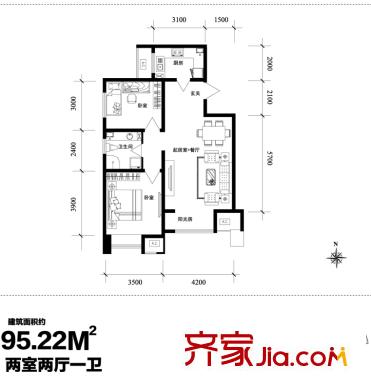 路勁太陽(yáng)城清霖園戶型圖清霖園1、3號(hào)樓標(biāo)準(zhǔn)層10戶型（售罄） 2室2廳1衛(wèi)1廚
