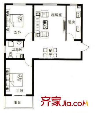 富力津門湖克拉公館戶型圖 戶型圖 2室1廳1衛(wèi)1廚